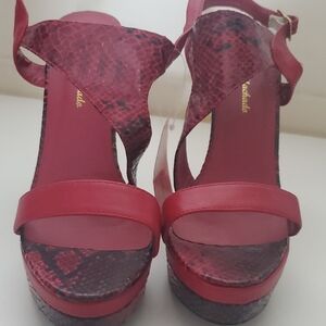 Red Snake Print Platform Sandals